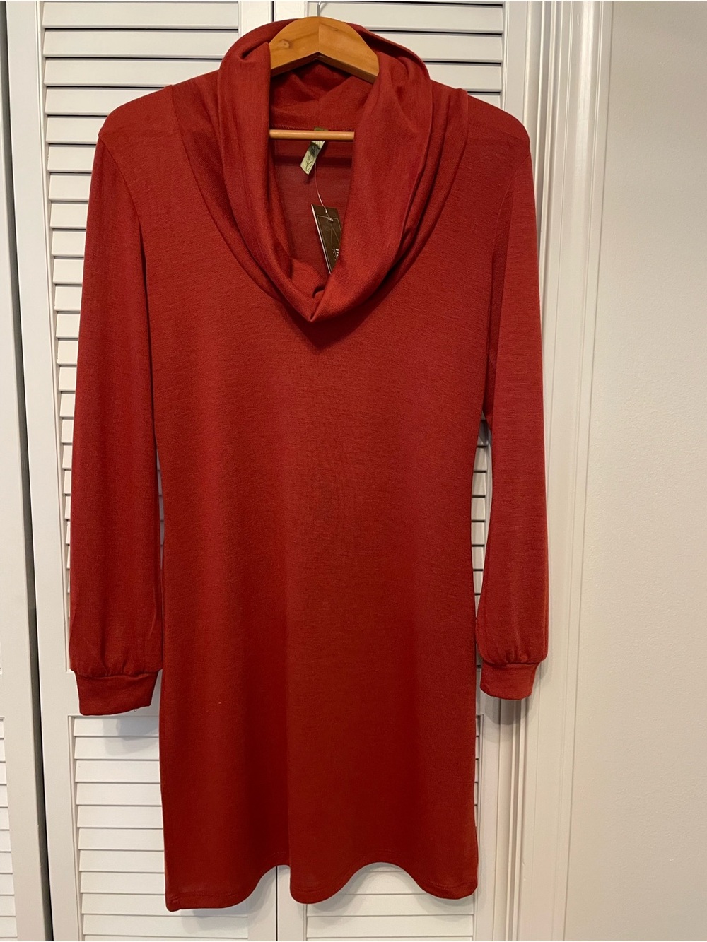 NWT for FALL🍁 Burnt Orange Red Cowl Neck Bodycon Sweaterdress Sz M